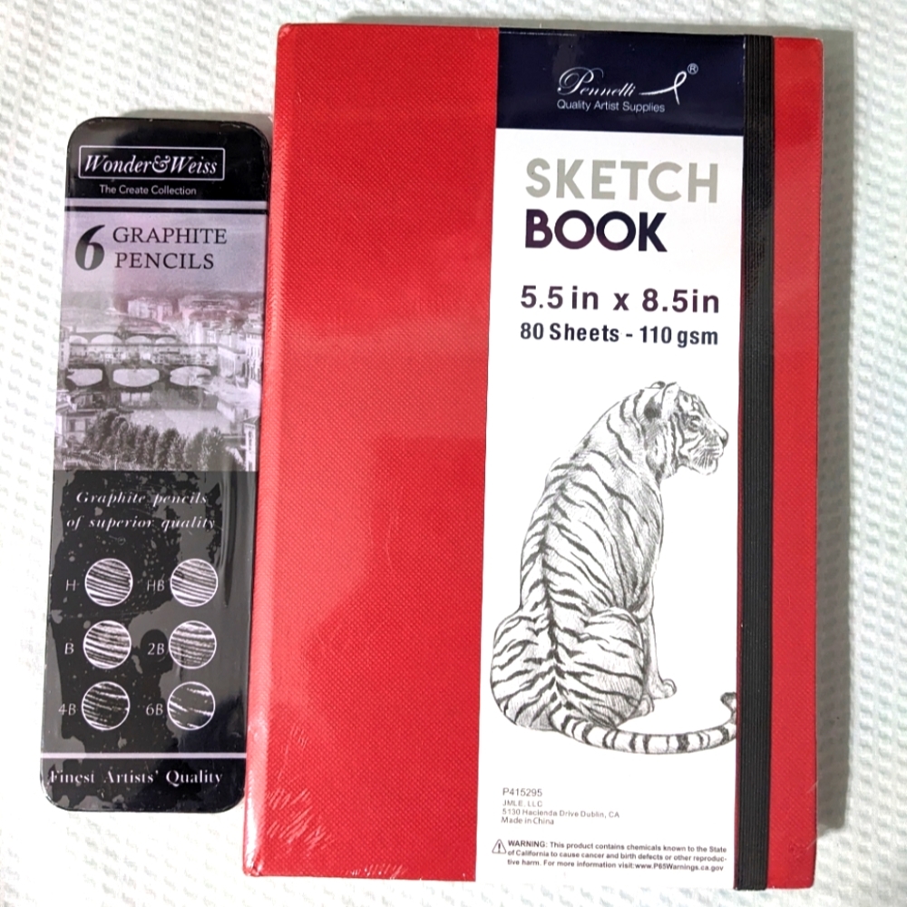 🎨 NEW Graphite Pencil Set Art Tin Set of 6 PLUS Sketch Book Sealed GIFT